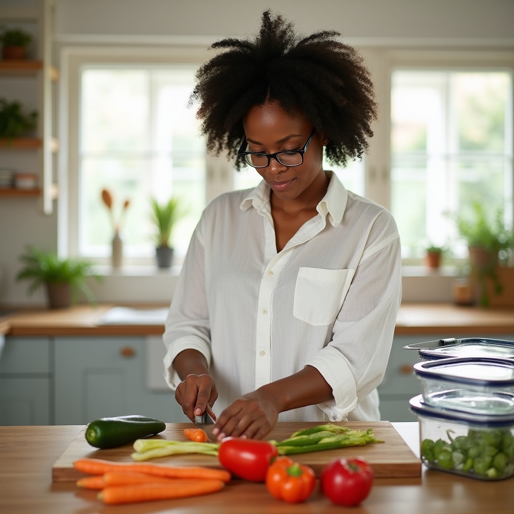 Simple nutritious meal preparation on a clean kitchen counter