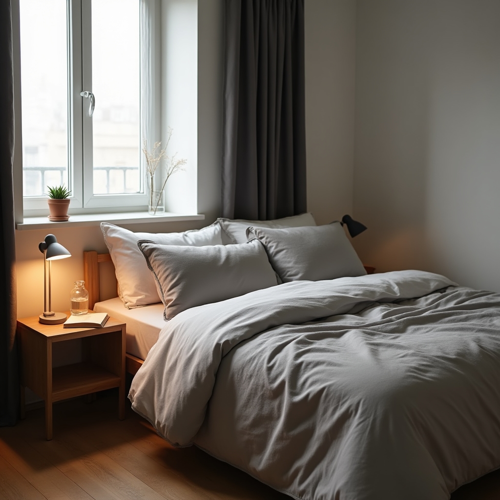 Calm, minimal bedroom setup optimized for quality sleep